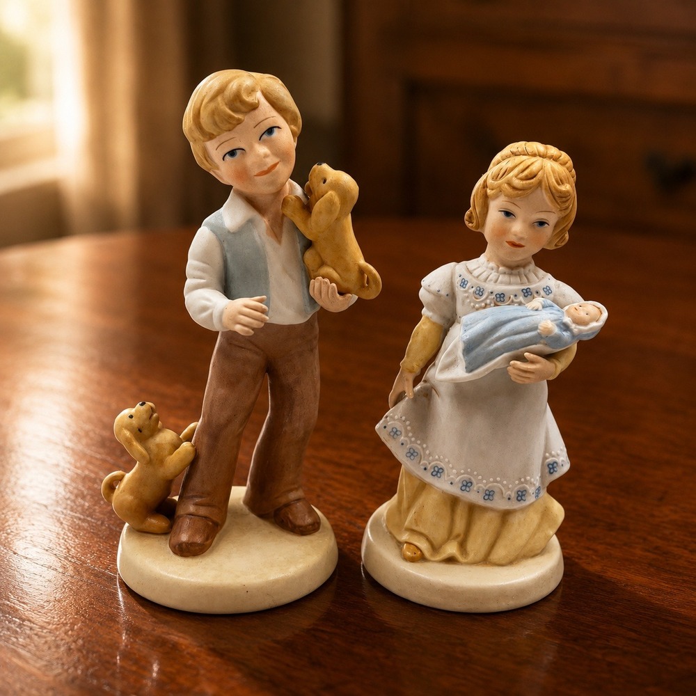Avon 1981 Porcelain Figurine Set Best Friends A Mothers Love Handcrafted Vintage